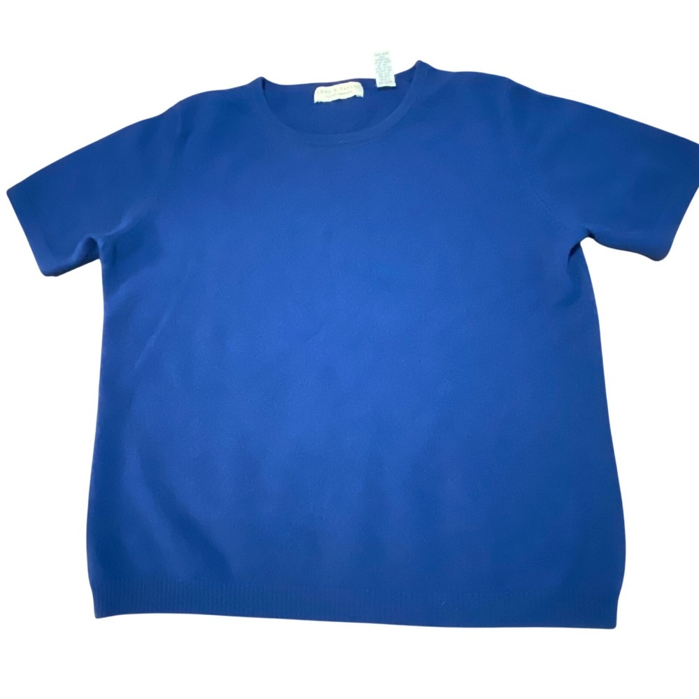 100% Cashmere Short Sleeve Lord & Taylor Blue Crew Neck Sweater Size M Vintage